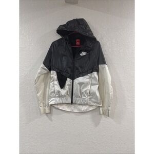 Nike Windbreaker Jacket Small White/Black Full Zip Hoodie